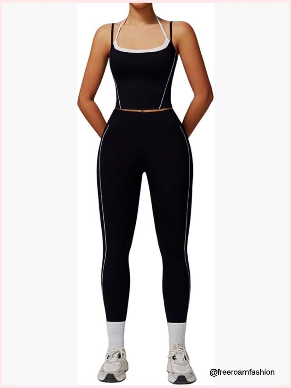 Two Piece Tank Top and High Waist Leggings Workout Set with Pockets